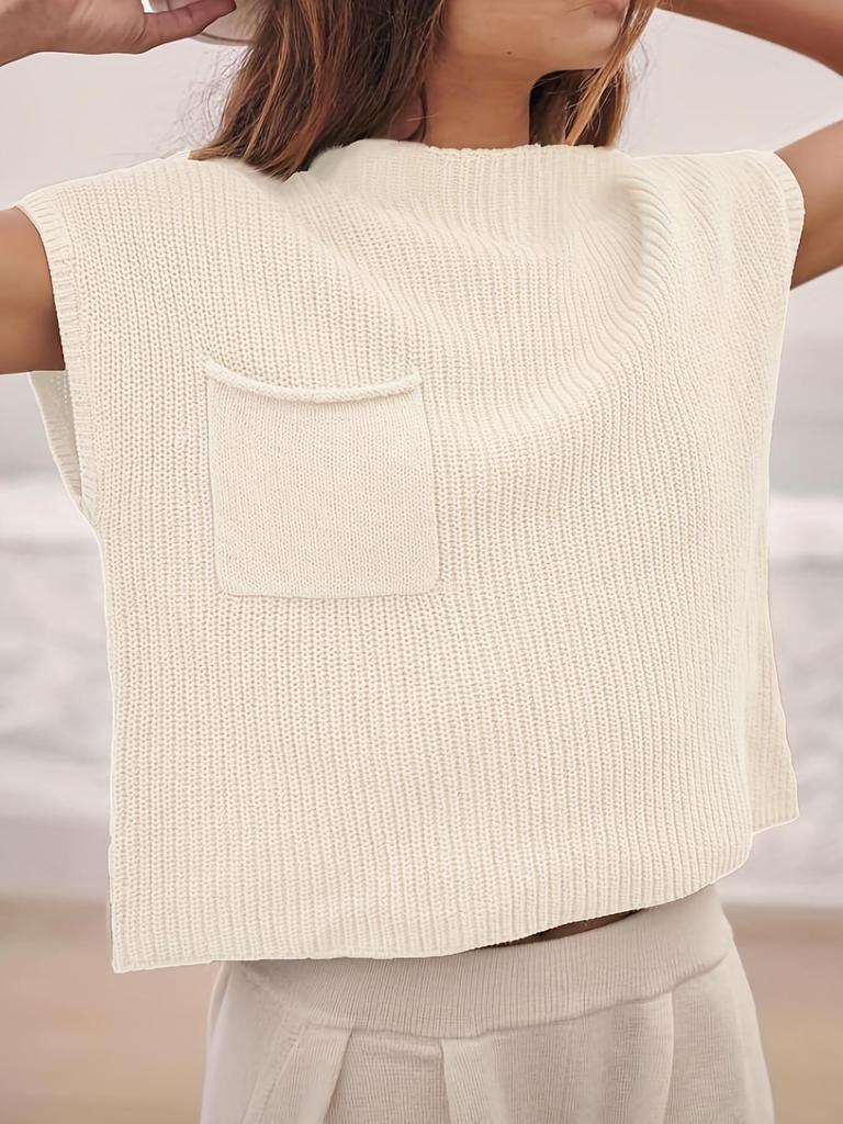 Frühlings-Freizeit-Strickpullover mit Rundhalsausschnitt Locker Gerippt Lässig