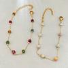 Gold Natural Stone Beaded Bracelet – Dainty Pastel Crystal Chain Jewelry, Boho Minimalist Gift for Women
