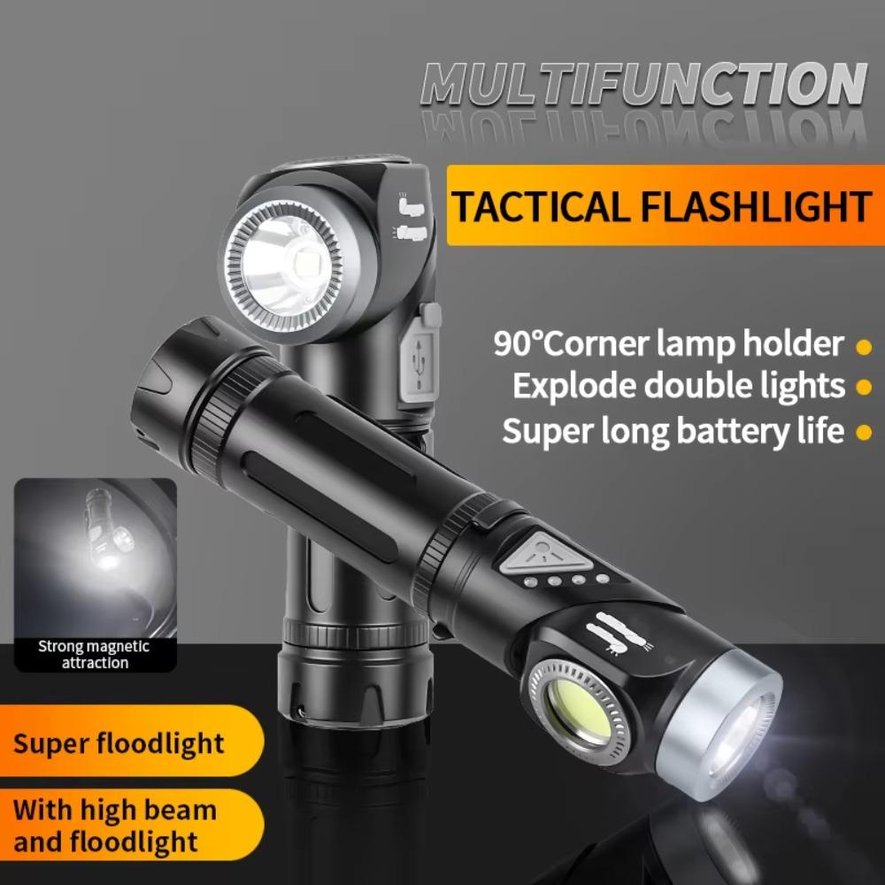 Type-C Rechargeable LED EDC Flashlight 90° Adjustable Waterproof Powerful Headlamp Aluminum Alloy Magnetic Base Work Camp Light