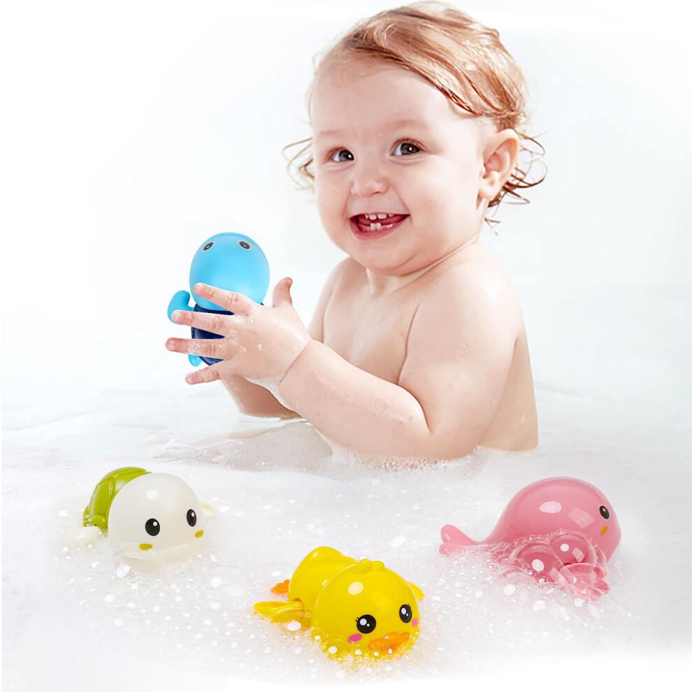 Bath Toys for Toddlers 4 Pack Battery Windup Floating Set with QuickDry Mesh Storage