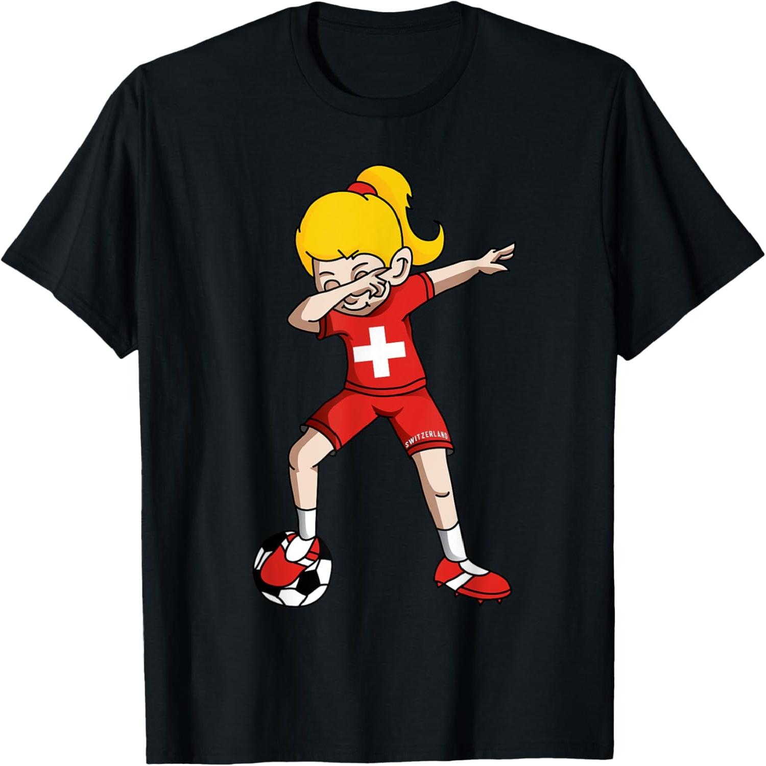 Dabbing Soccer Girl Shirt Switzerland Football Tshirt S