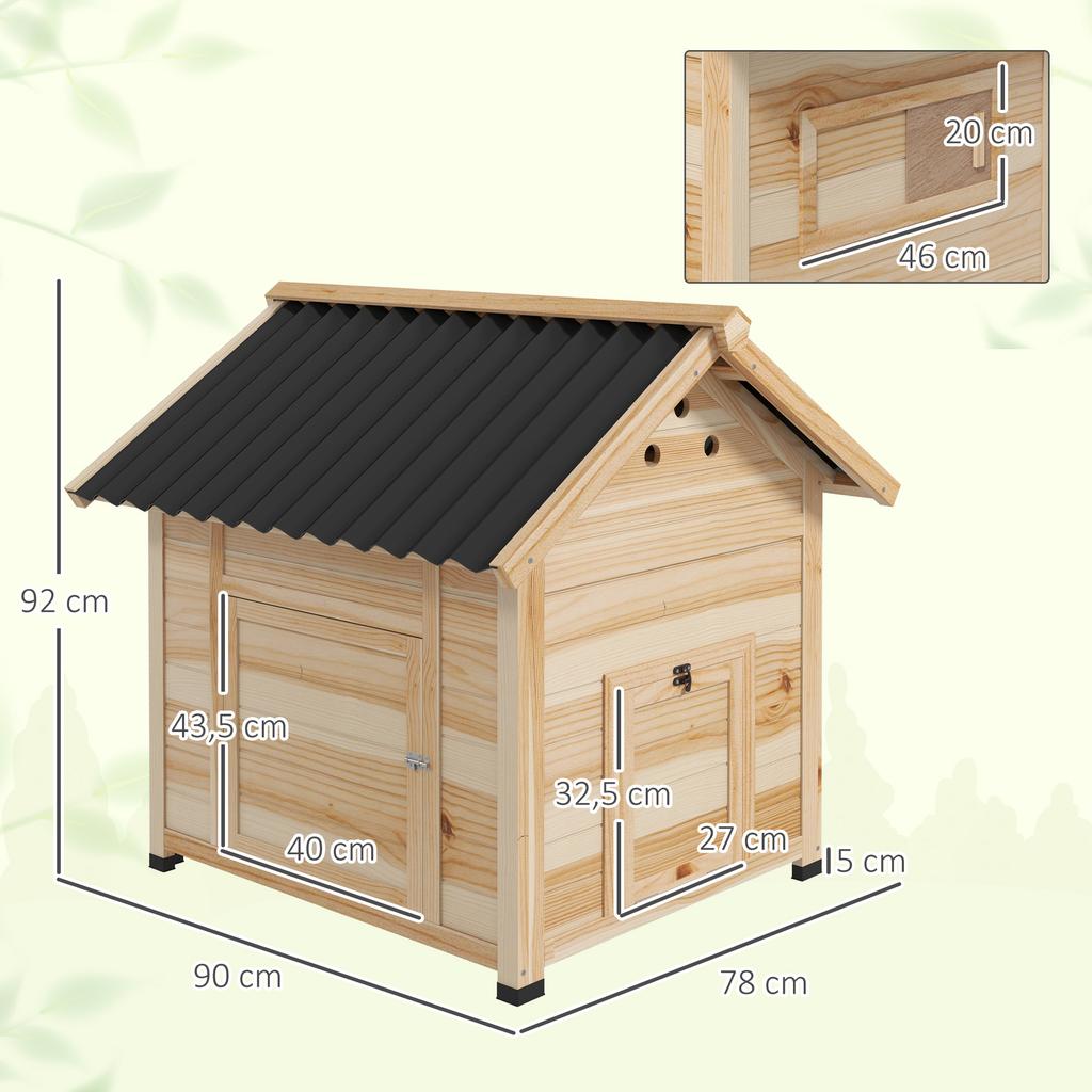 Pollaio in legno per anatre, riparo per anatre con tetto apribile e doppia porta, 78 x 90 x 92 cm, effetto legno naturale