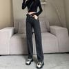 Slant Button Jeans Women's Summer Irregular High-waisted Thin Wide-leg Straight Drape Drag Trousers