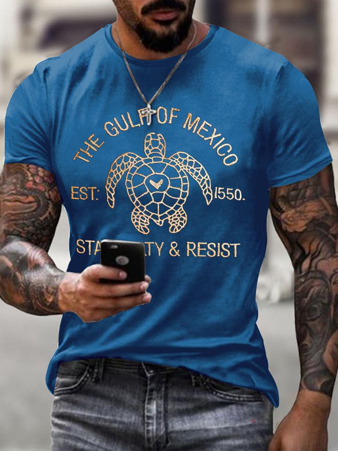 Mens Gulf Of Mexico Print T Shirt Summer Holiday Short Sleeve TShirts Casual Tops Tees New