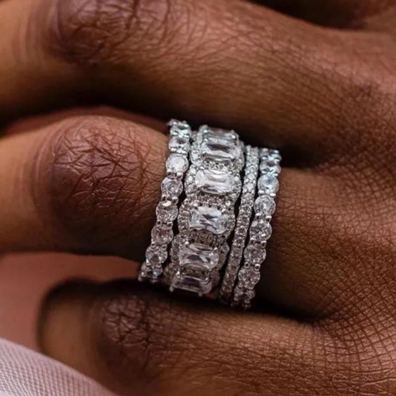 s/Set Sparkling Temperament Women Ring Cubic Zirconia Luxury Party Wedding Lady Wearable Accessories Jewelry for Versatile