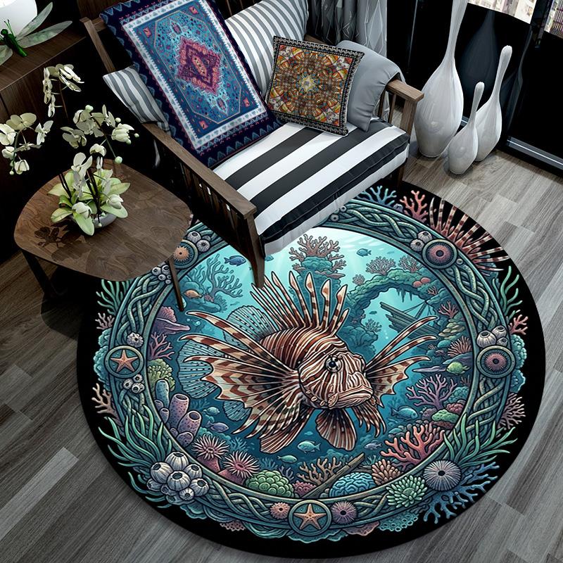Underwater Marine Life Round Area Rug Under Office Chairs Bedroom Living Room Home Decor 80cm x 80cm