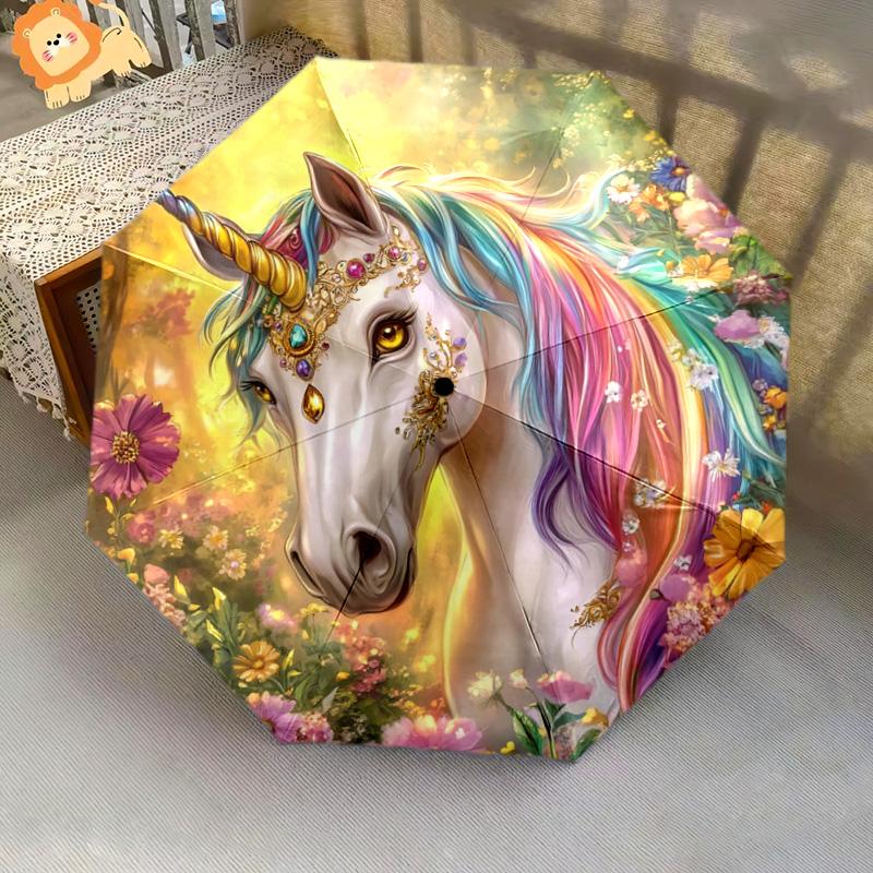 1 PC Automatic Folding Umbrella - Unicorn Fantasy Pattern, Portable & Foldable Design with 8 Ribs, Christmas Birthday Gifts