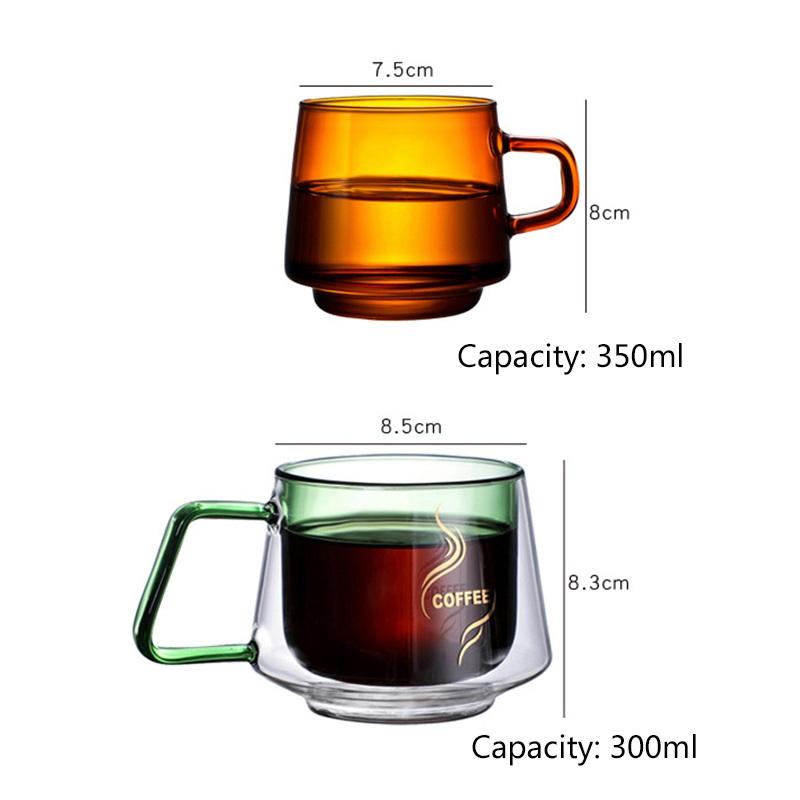 Colored Glass Mug Cup 350ml Heat Resistant Amber Blue Green Stackable Glass Cup Coffee Tea Cup