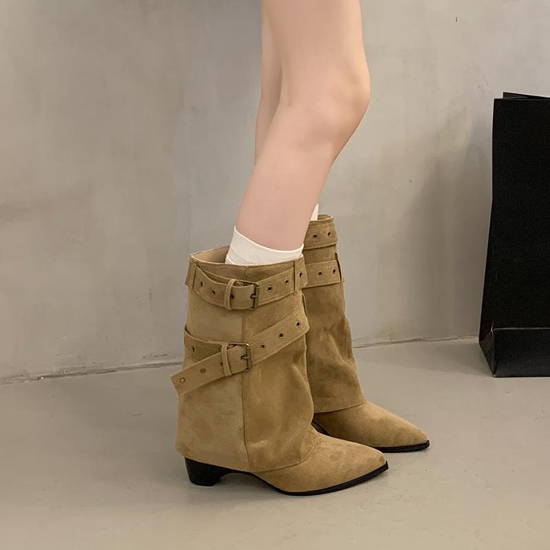 Spice Girls Belt Buckle Pants Boots Short Boots Women's Boots Early Autumn New Niche Design Short Boots Western Boots