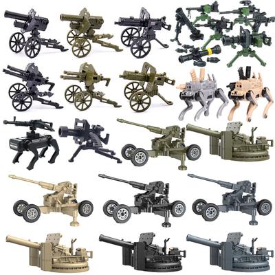 MOC Military Cannon Weapons Building Blocks Soldier Figures Mecha Cannon Airplane Machine Gun Model Assembly Brick Toys For Kids