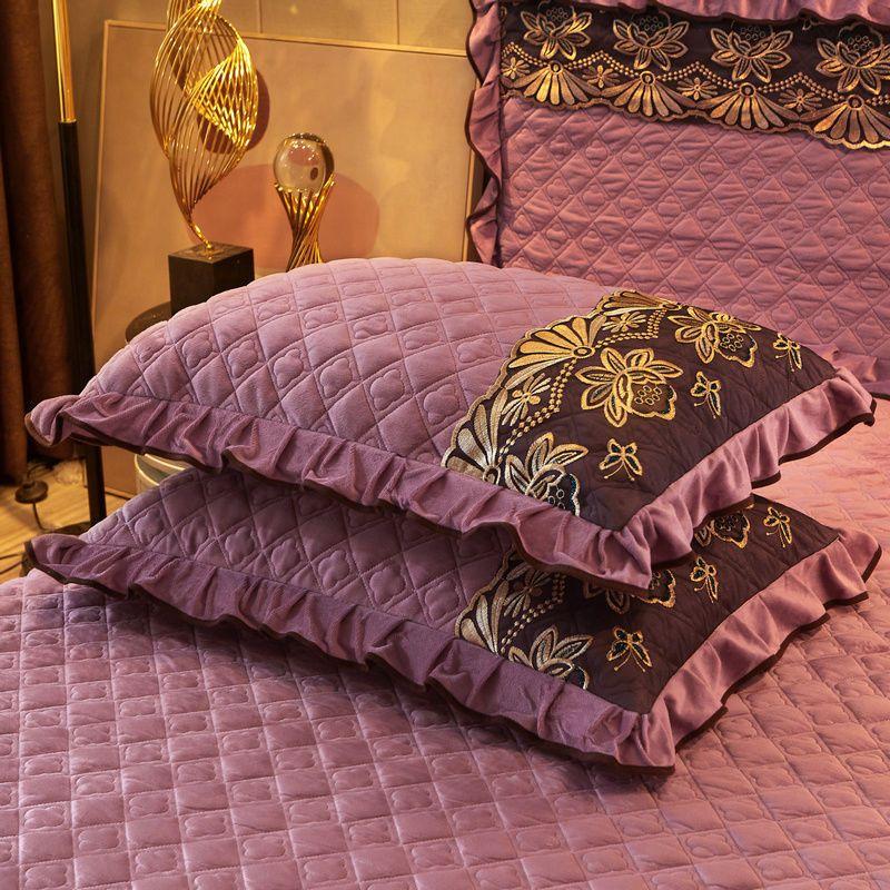 

Пара мягких хрустальных бархатных подкладок из хлопка и кружева с вышивкой, наборы подушек с фланцами, коралловые бархатные кружевные наволочки 2PC 48X74cm