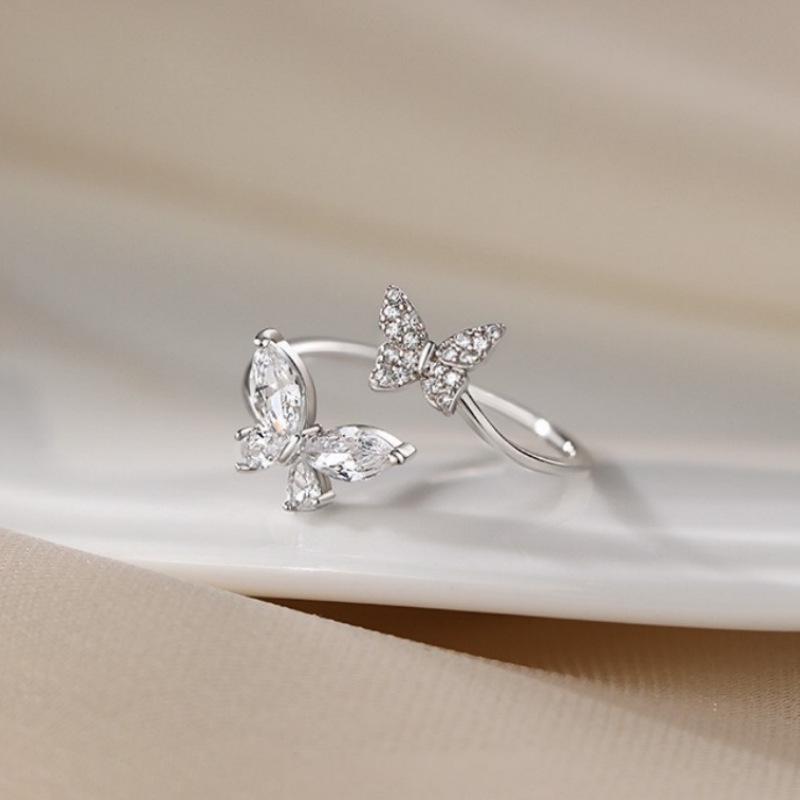 925 Sterling Silver Butterfly Pinky Ring for Women - Niche Design, Light Luxury, Adjustable Plain Band 