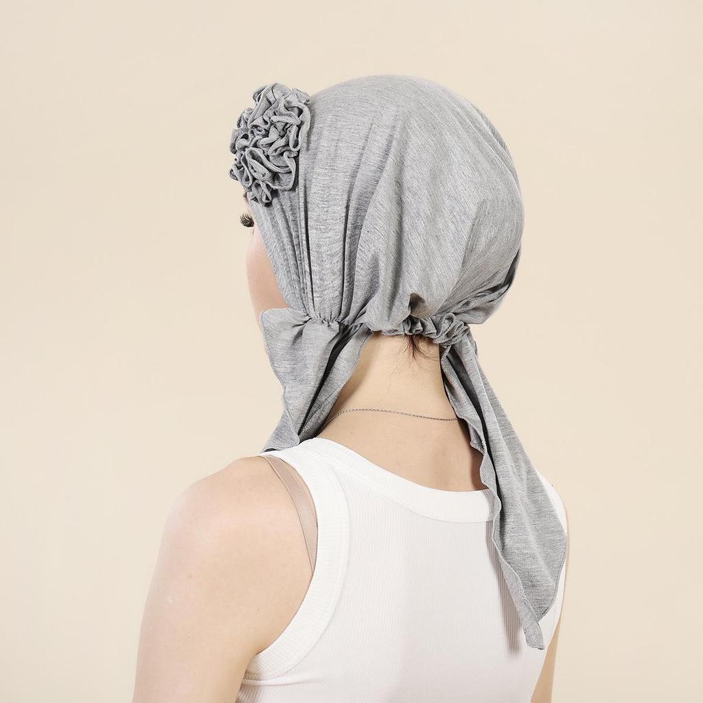 Solid Color Flower Airplane Cap with Long Tail – Middle East Headscarf Wrap