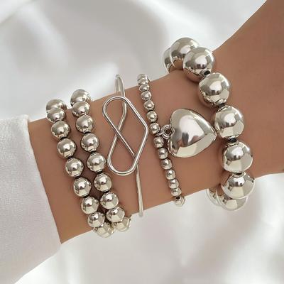 Fashion Charms Náramek Love Charms Deluxe Party Jewellery Stříbrný Deluxe Stříbrný korálkový náramek Broskvový náramek s kulatým korálkem Sada 5 bílých K