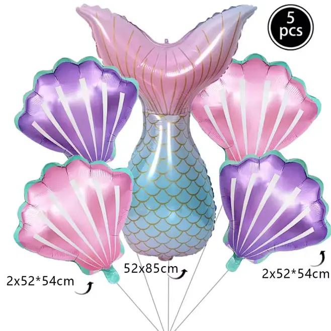 5pcs/set Mermaid Tail Shells Balloons Under the Deep Sea Mermaid Theme Party Decorations Baby Shower Girl Birthday Party Favors