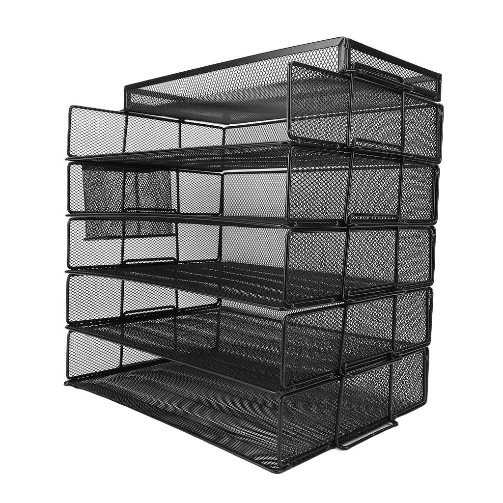 5 Tray Paper Organizer 5 Tier Letter Storage Mesh Desk File Sorter with Top Box Pen Container for