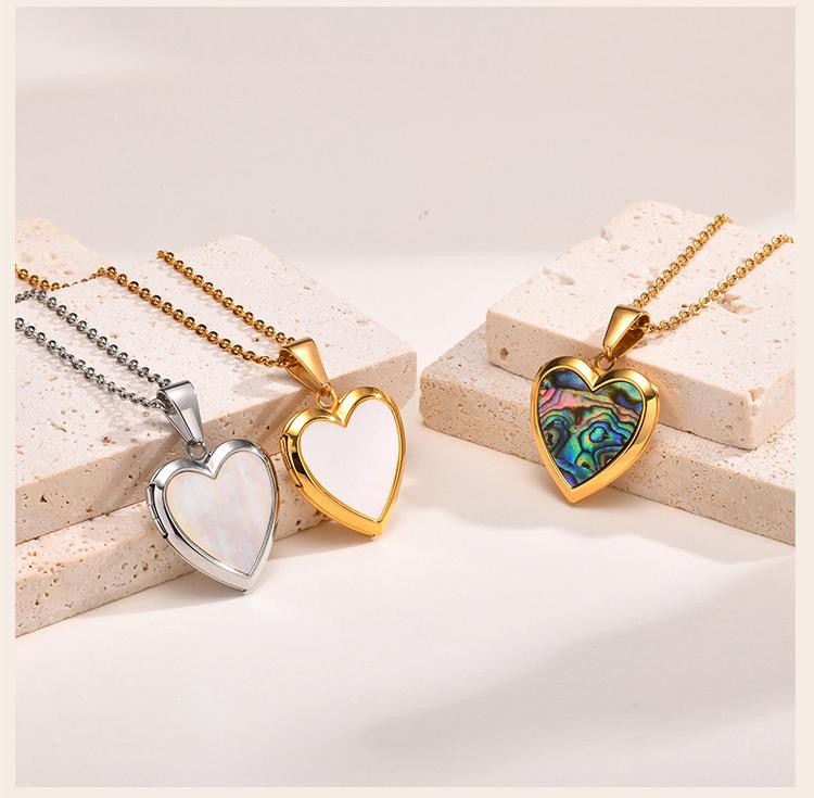 Women Heart Locket Necklace, Openable Shell Pendants, Stainless Steel Chain Adjustable, Vintage Jewelry