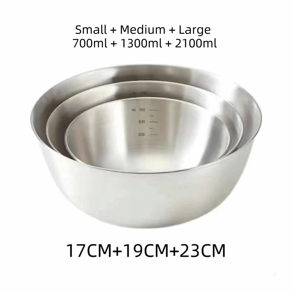 

3Pcs with Scale Mixing Bowls Stackable Baking Food Storage Containers Tossing Salads A 17&19&23cm