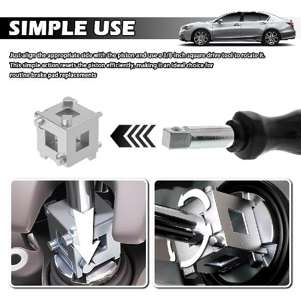 3/8 Inch Square Drive Car Cube Brake Caliper Compression Tool,Steel Rear Brake Caliper Tool for Piston Adjusting,Professional Disc Rear Calipers