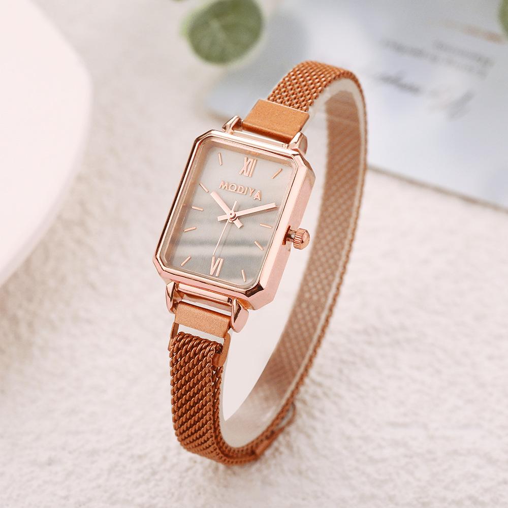 Peacock Green Mori Girl Small Square Watch with Milan Strap and Green Dial for Women