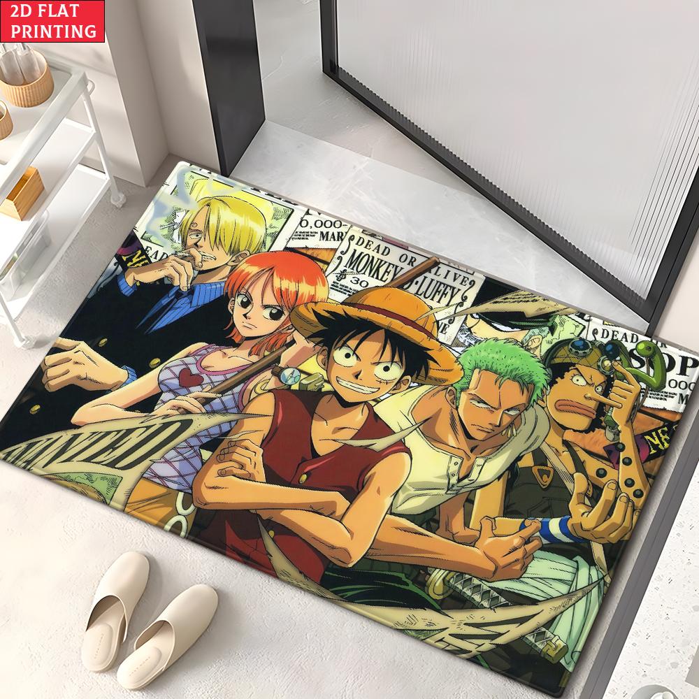 Anime Straw Hat Crew Doormat, Cartoon Pirate Non-slip Floor Mat, Decorative Entrance Rug for Home Living Room Bedroom Game Room