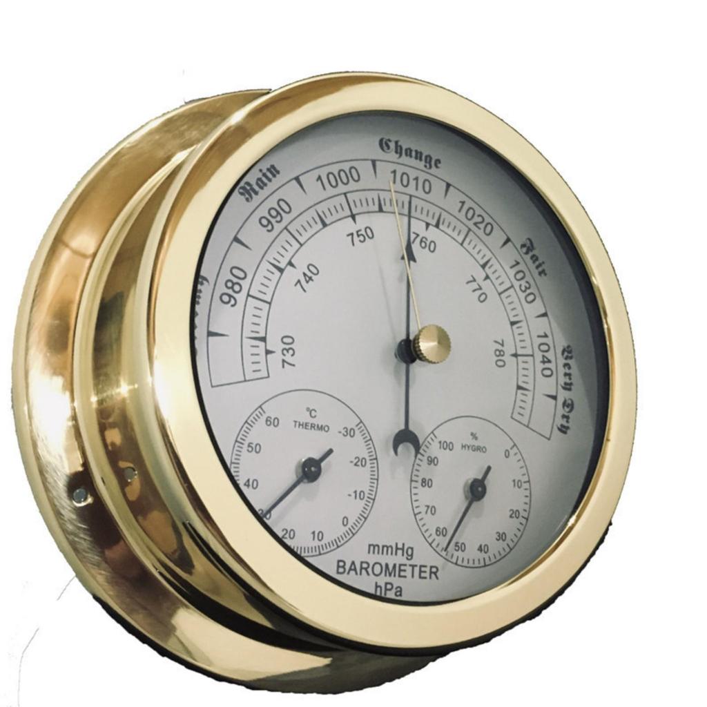 3 in 1 Meteorological Instrument Toned Dial Air Pressure Meter Polished Round Metal