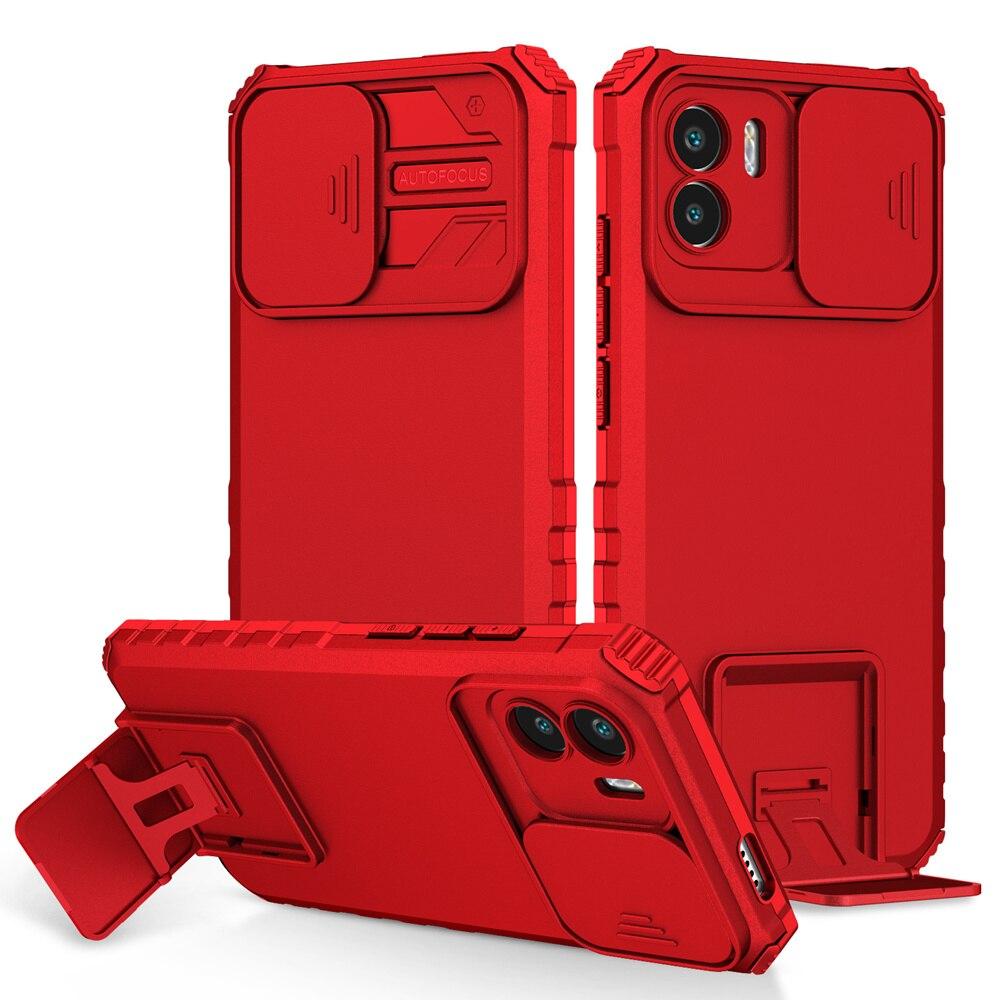 KEYSION Shockproof Case for Xiaomi Redmi A1 10C 10A Push Pull Camera Protection Live Stand Phone Cover for Redmi Note 9 Pro 9S