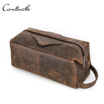 CONTACT'S Reise-Kulturtasche aus echtem Leder für Herren, große Kapazität, Kulturbeutel, Handtasche, Organizer, Kosmetiktasche für Damen