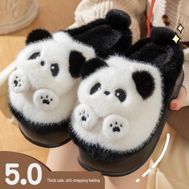 5.0 Super Dikke Zool Panda Dames Pluche Katoenen Pantoffels: Stijl Herfst & Winter 2025, Draagbaar, Warm & Schattig