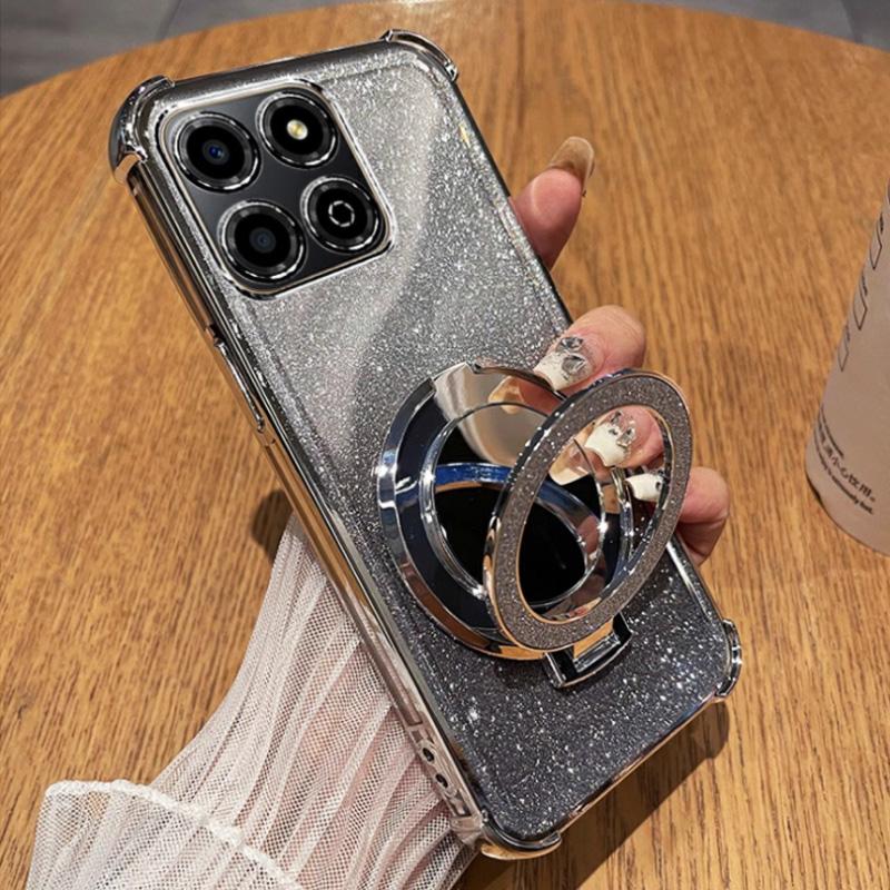 Airbag Glitter Shockproof Silicone Case For Moto G86 G56 G05 G24 G34 G14 G04 G84 G54 E14 E15 Mirror Magnetic Holder Stand Cover