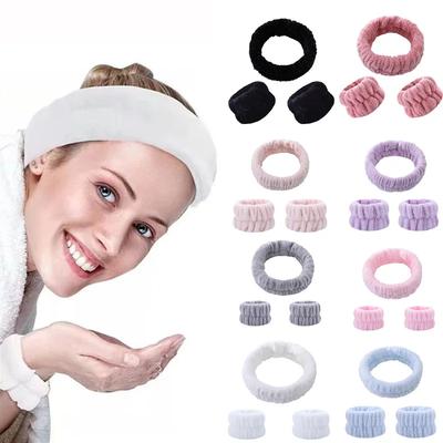 Korallfleece Stirnband Schweißband 3-teiliges Set Damen Mikrofaser Saugfähig Rutschfest Gesichtswäsche Spa Stirnband Weiche Elastische Haarbänder