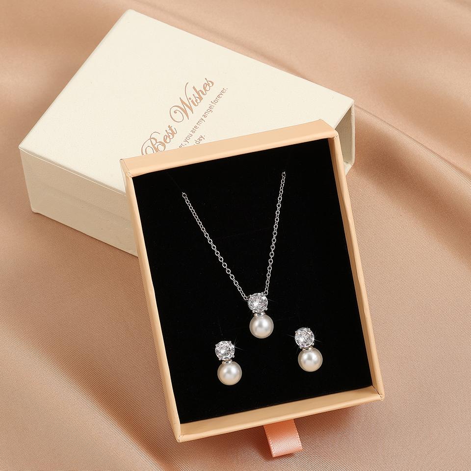 ZAKOL Simple Fashion Imitation Zircon Earrings Necklace Zircon Set With Box AAA Zircon Ear Neck Accessories Women Birthday Gift
