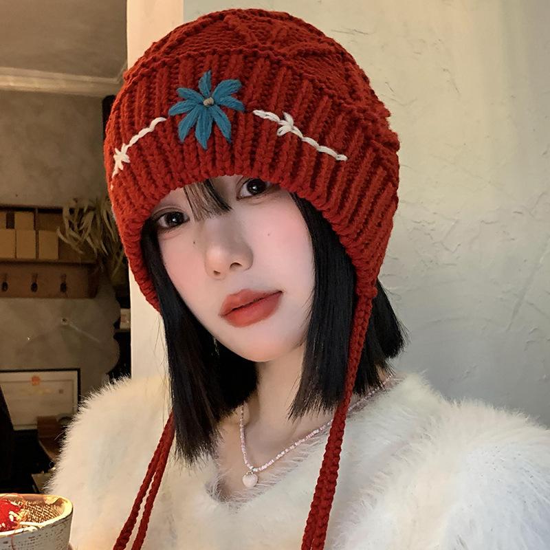 Bohemian Fringed Knitted Headgear Women'S Autumn And Winter Christmas Style Versatile Pullover Hat Showing Face Small Wool Hat Tide