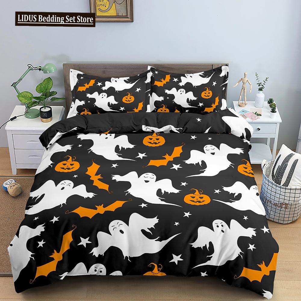 Halloween Bettbezug Cartoon Kürbislaterne Bettwäsche Geist Steppdeckenbezug Kinder Jungen Mädchen Halloween Geschenk Raumdeko 3-teilige Bettwäsche