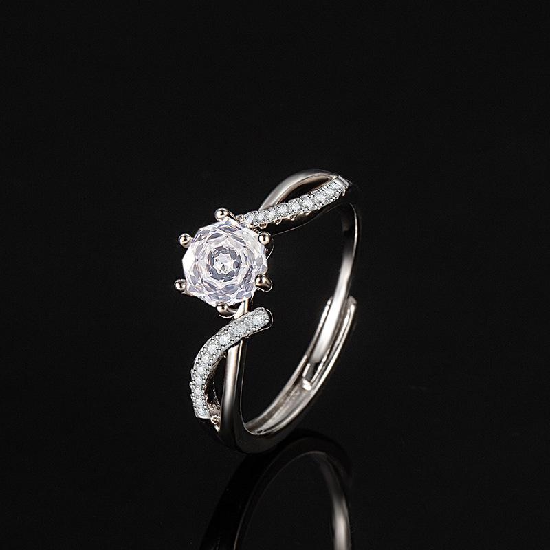 Nice 925 Sterling Silver Ring Shining Zircon Adjustable Simplicity for Women Wedding Jewelry Moissanite Plated 18K White Gold