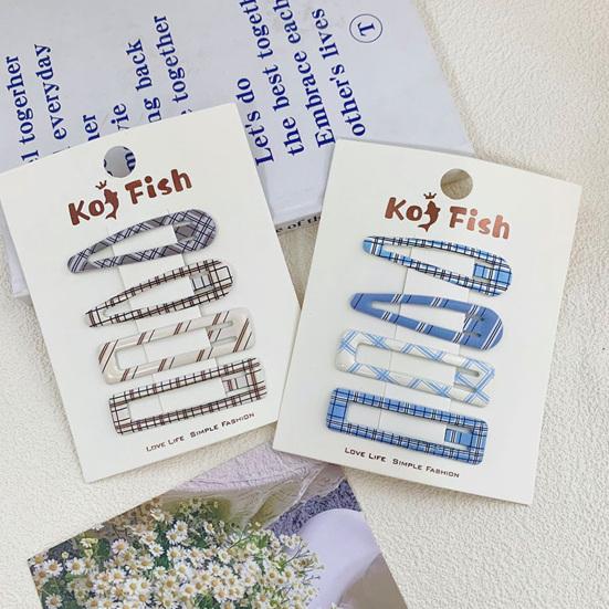 4Pcs Girl Hairpin Plaid Dot Printing Water Drop BB Clip Sweet Girly Style Strong Grip Bang Hair Pins Hair Accessory