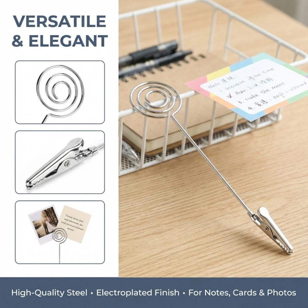 10PCS Round Table Note Clips 15*3cm Metal Table Cards Clip Table Cards Holder  Message Display