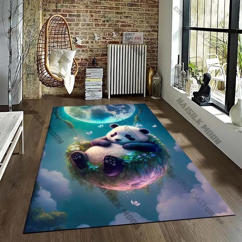 Cute Panda Pattern Area Rug – Large Anti-Slip Carpet for Living Room Sofa Bedroom, Soft Floor Mat Under Chair Lounge