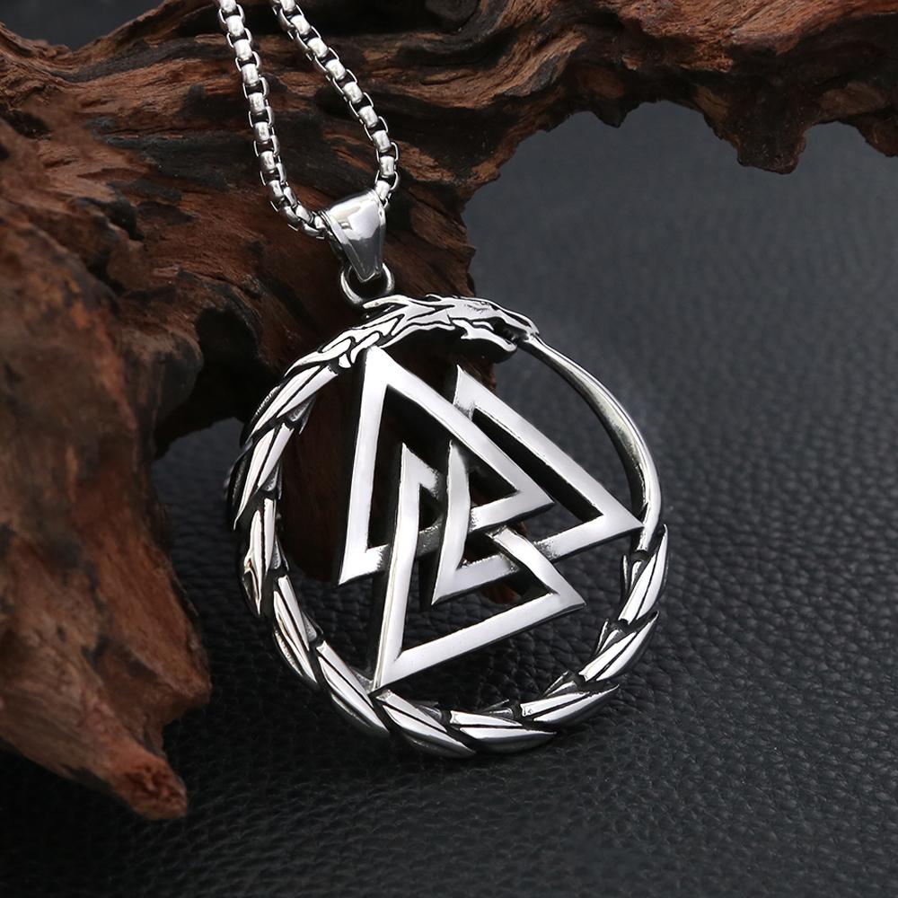 Vintage Viking Dragon Pendant Punk 316L Stainless Steel Vikings Valknut Necklace for Men Domineering Jewelry