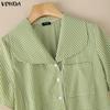 VONDA Summer Women Lapel Neck Short Sleeve Plaid Cute Casual Blouse Tops