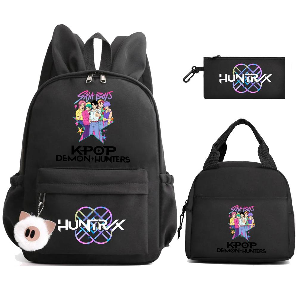 Cartoon Demon Hunters Printed Backpack Lunch Bag Pencil Case for Children Student Schoolbag Girl Kid Gift Women Travel Bag