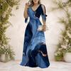 Women Plus Size Cold Shoulder V Neck Tie Cuff Short Sleeve Swirl Printed A Line Long Dress