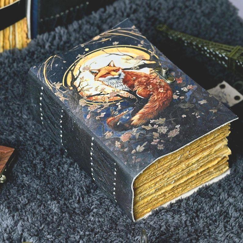 Fox Leather Journal: Handmade Grimoire, Blank Book of Shadows, Celestial Gifts