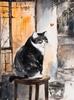 Japanese Black Cat Bathing Moon Lucky Cat Cartoon Illustration Retro Diamond Paintings Wall Art Pictures Home Decor Gift