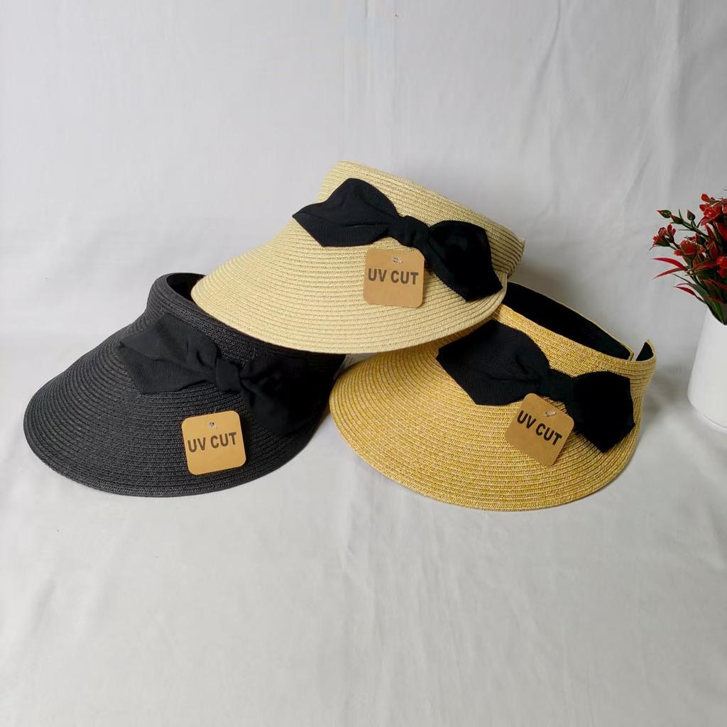 Bow Straw Empty Top Hat Women's Summer Eaves Sun Hat Travel Sun Hat Topless Sun Protection Hat