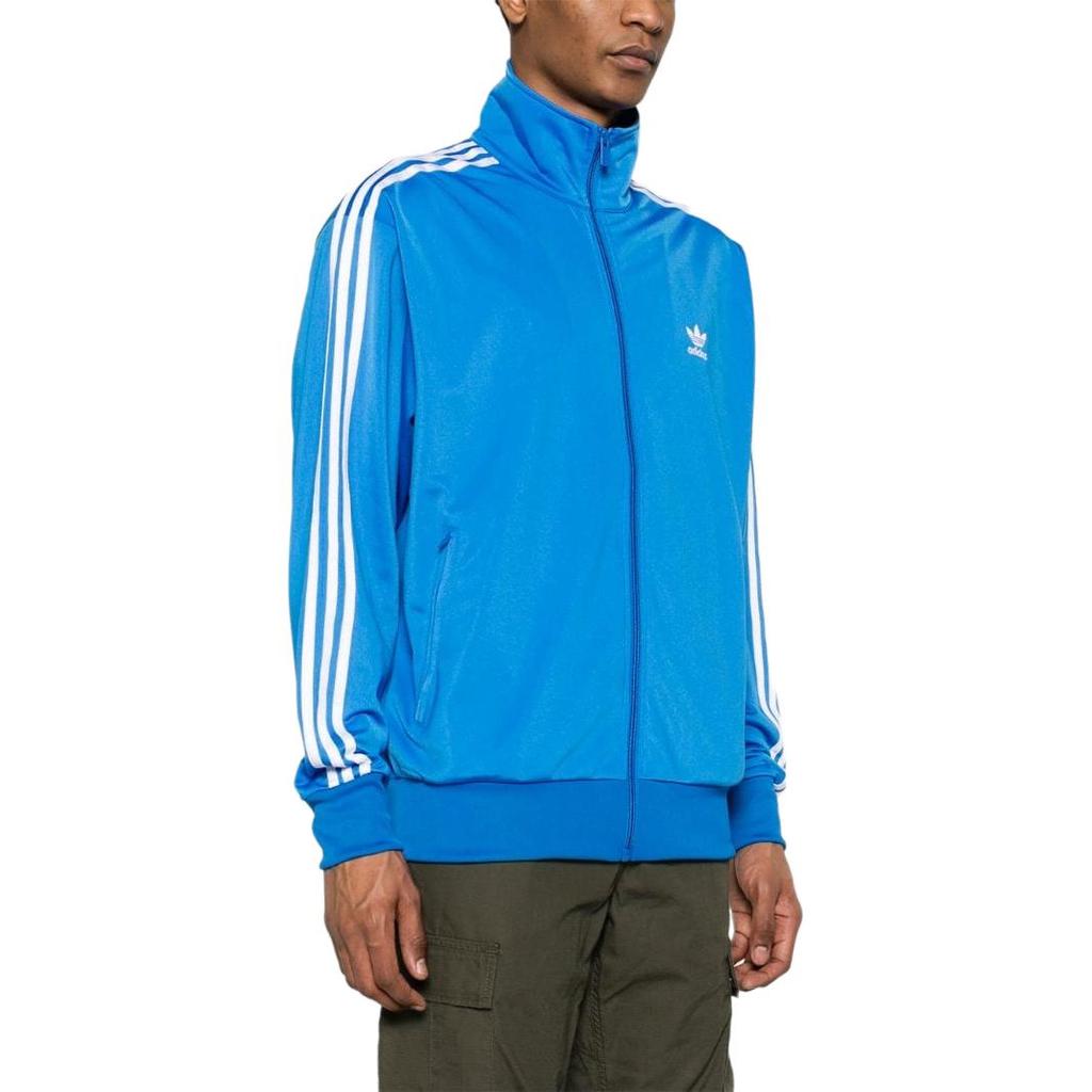 Adidas Originals Solid Color Zipper Stand Collar Striped Long Sleeve Jacket Men jackets Blue IJ7059