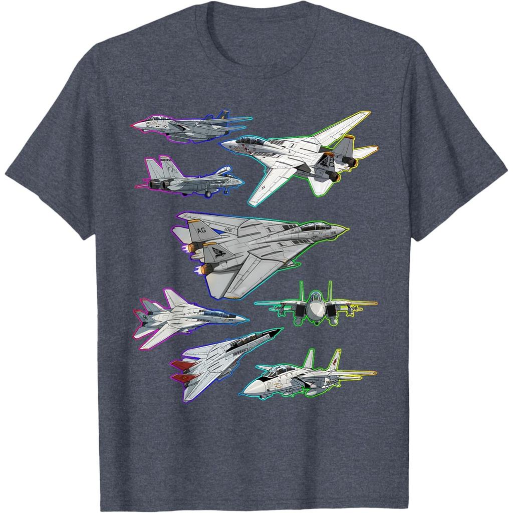 F14 Tomcat Gevechtsvliegtuigen Grafische Print Katoenen Crewneck T-shirt Voor Mannen