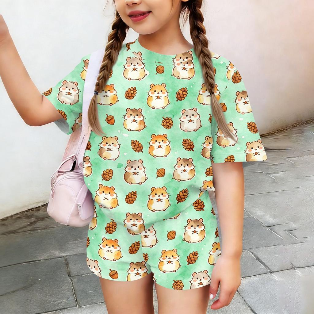 Kids Casual Short Sleeve Top and Shorts Set Animal Print Lightweight Soft Fabric Comfortable Fit Summer Outfit for Boys Girls