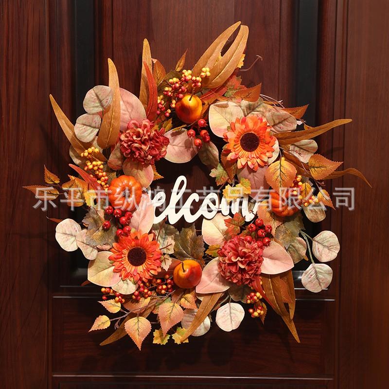 Artificial Maple Leaf Garland With Pumpkin Decor Halloween Door Hanging Party Decoration