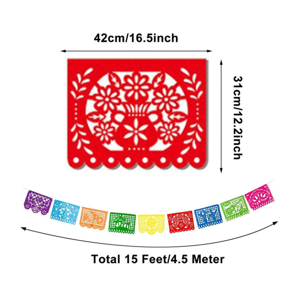 Mexican Party Banner Large Papel Picado Banner Fiesta Hanging Banner Flags Cino de Mayo Fiesta Party Decorations 15 Feet Long